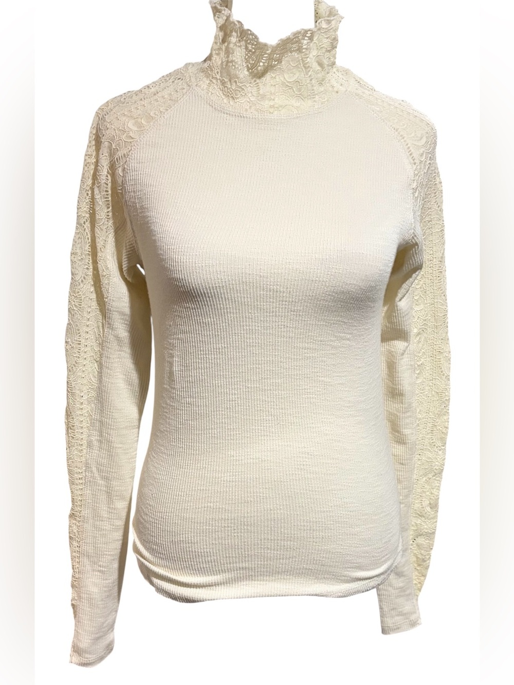 Free People Freddie Lace Rib Turtleneck Top